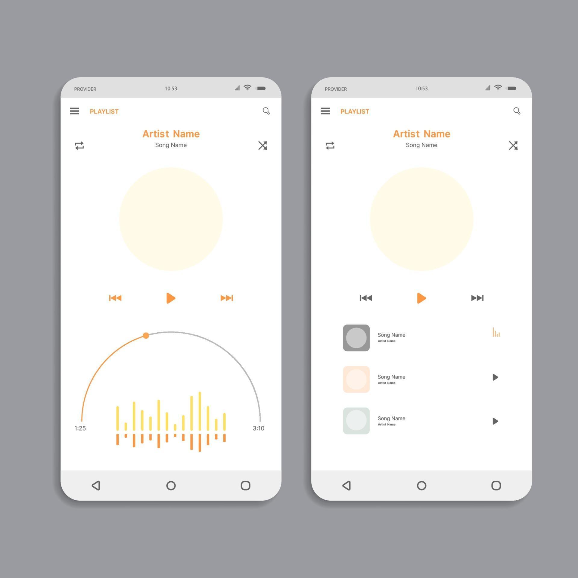 onderwijzen Dollar Smaak mobiele muziekapplicatie-interface. ontwerp ui, ux, gui schermen muziek app  platte ontwerpsjabloon voor mobiele apps 1937906 Vectorkunst bij Vecteezy