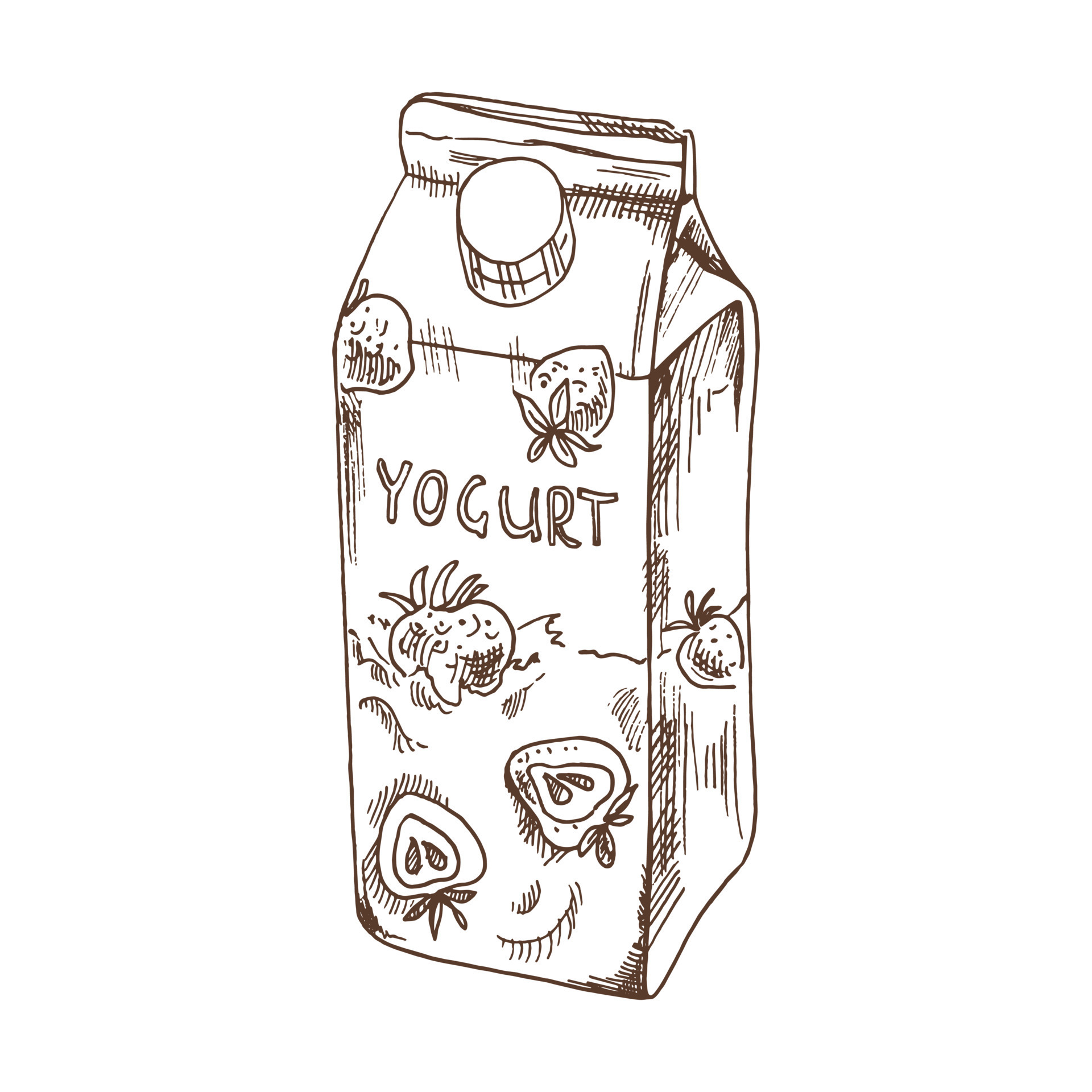 stoel Reizende handelaar In tegenspraak vector schetsen van tetra pak yoghurt verpakking. yoghurt met aardbeien.  wijnoogst hand- getrokken illustratie. retro element voor etiketten,  verpakking en kaarten ontwerp. 19468659 - Download Free Vectors, Vector  Bestanden, Ontwerpen Templates