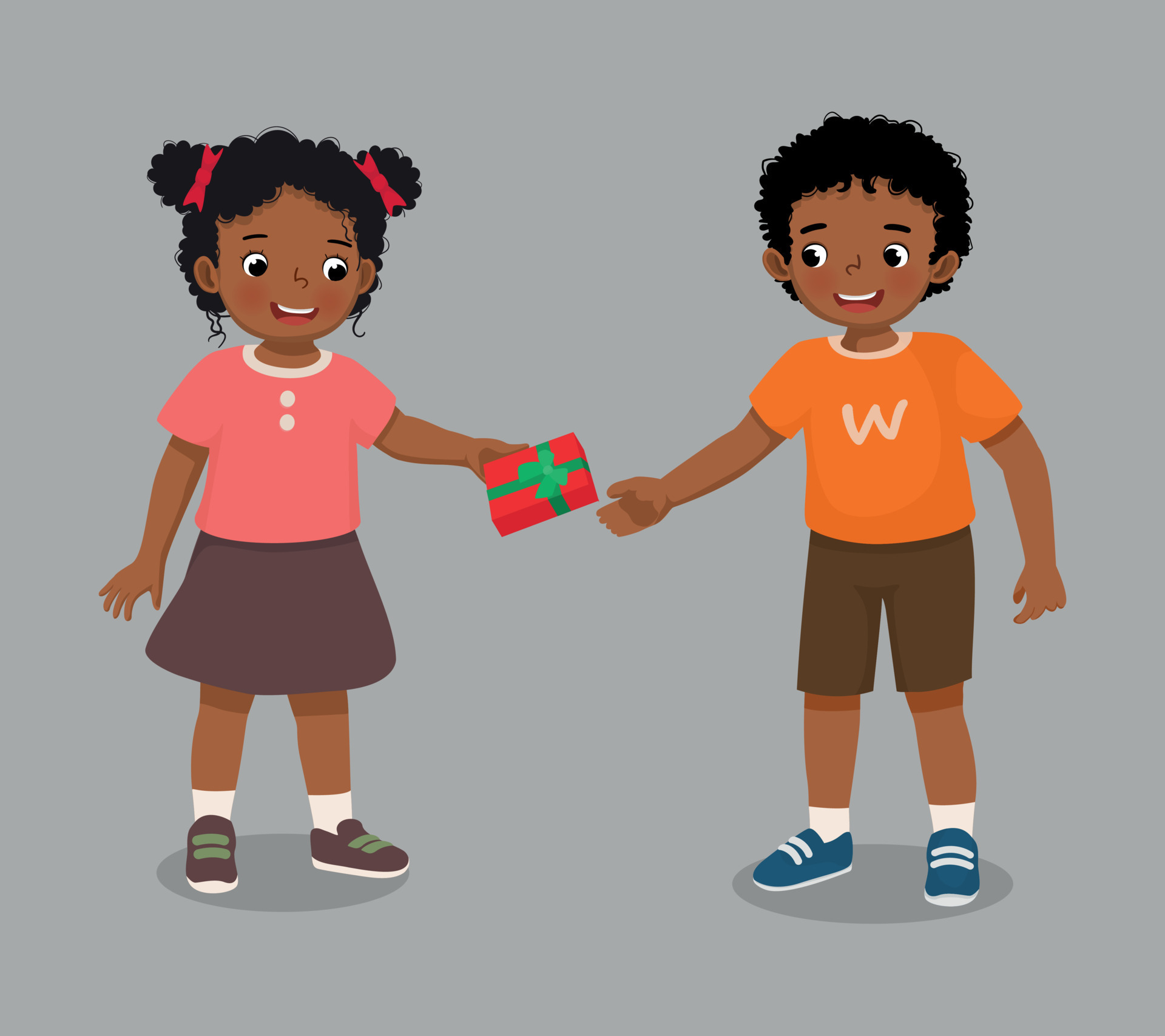 gelukkig weinig Afrikaanse meisje geven geschenk naar haar jongen vriend voor zijn verjaardag of Kerstmis Cadeau - Download Free Vectors, Bestanden, Ontwerpen Templates