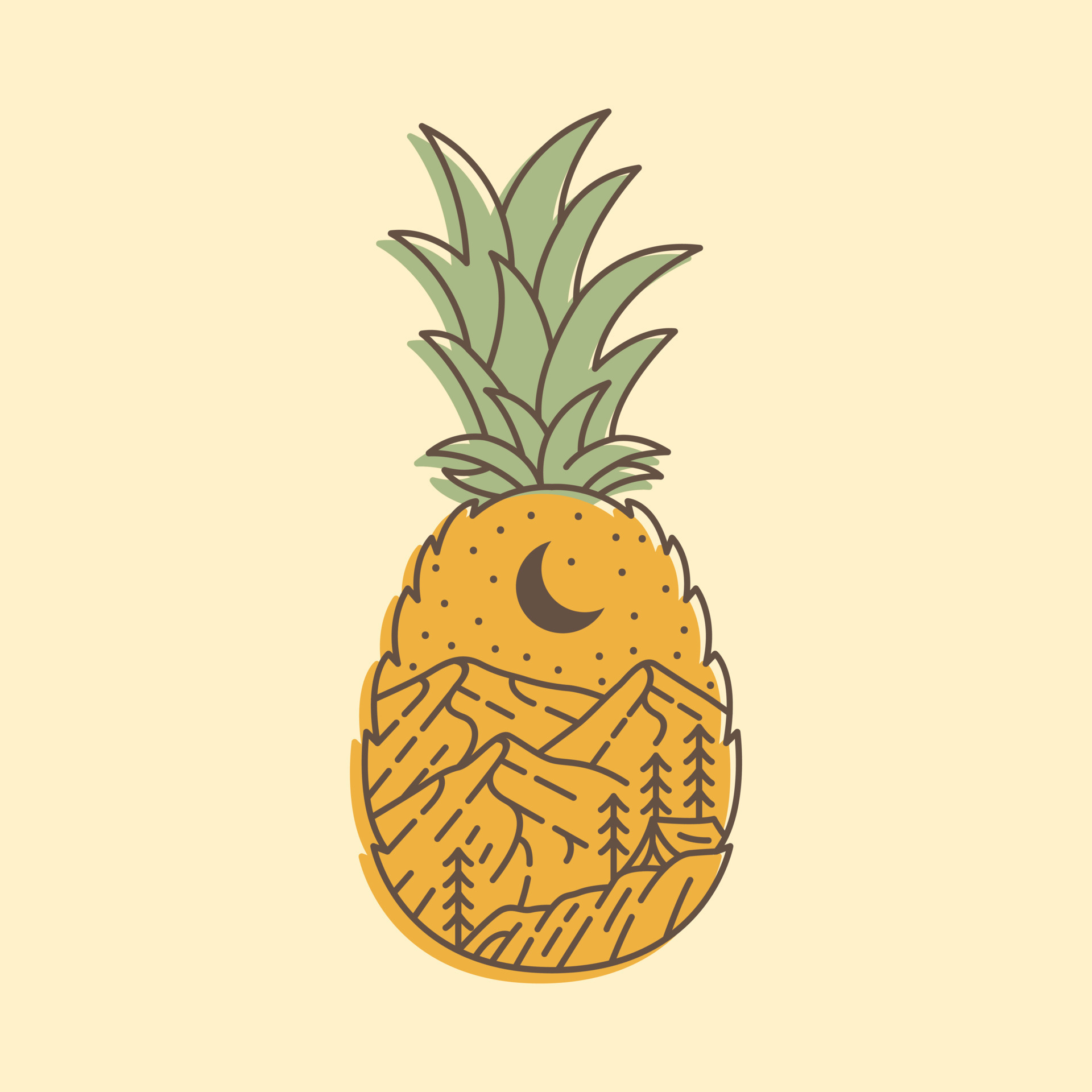 zoete smaak forum atleet natuur landschap binnen de ananas fruit monoline ontwerp voor kleding  20589128 - Download Free Vectors, Vector Bestanden, Ontwerpen Templates