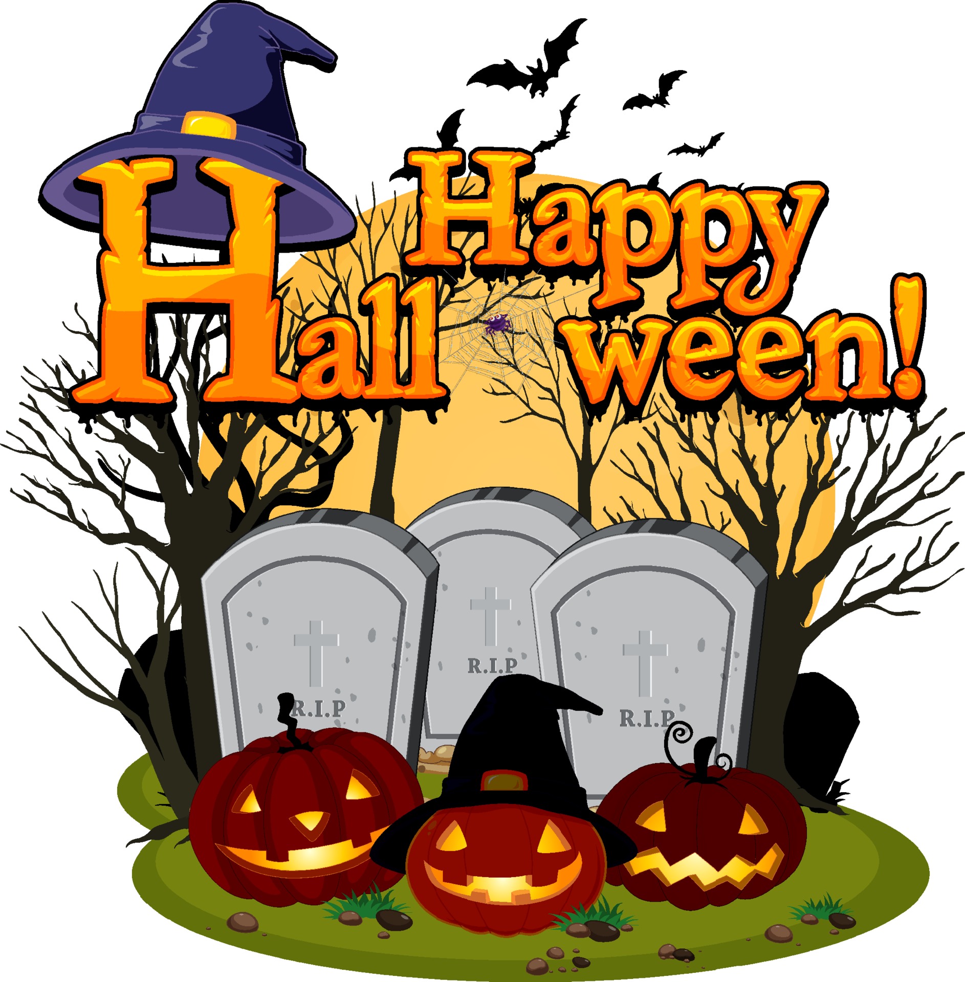 Ga trouwen wat betreft stap in happy halloween met jack-o'-lantern op kerkhof 3362535 - Download Free  Vectors, Vector Bestanden, Ontwerpen Templates
