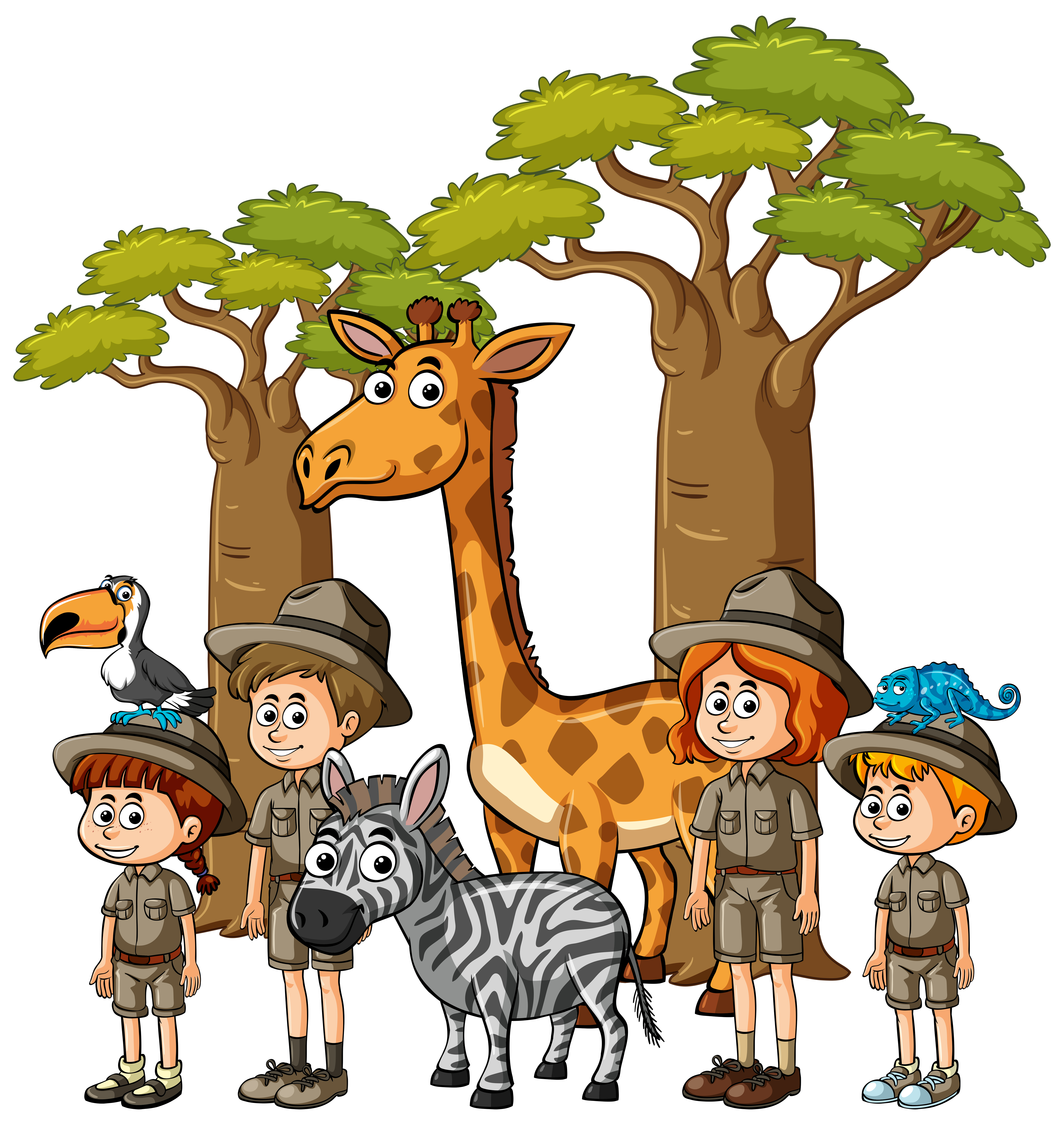 rand Fokken ijs Kinderen in safari-outfit met veel dieren 369232 - Download Free Vectors,  Vector Bestanden, Ontwerpen Templates