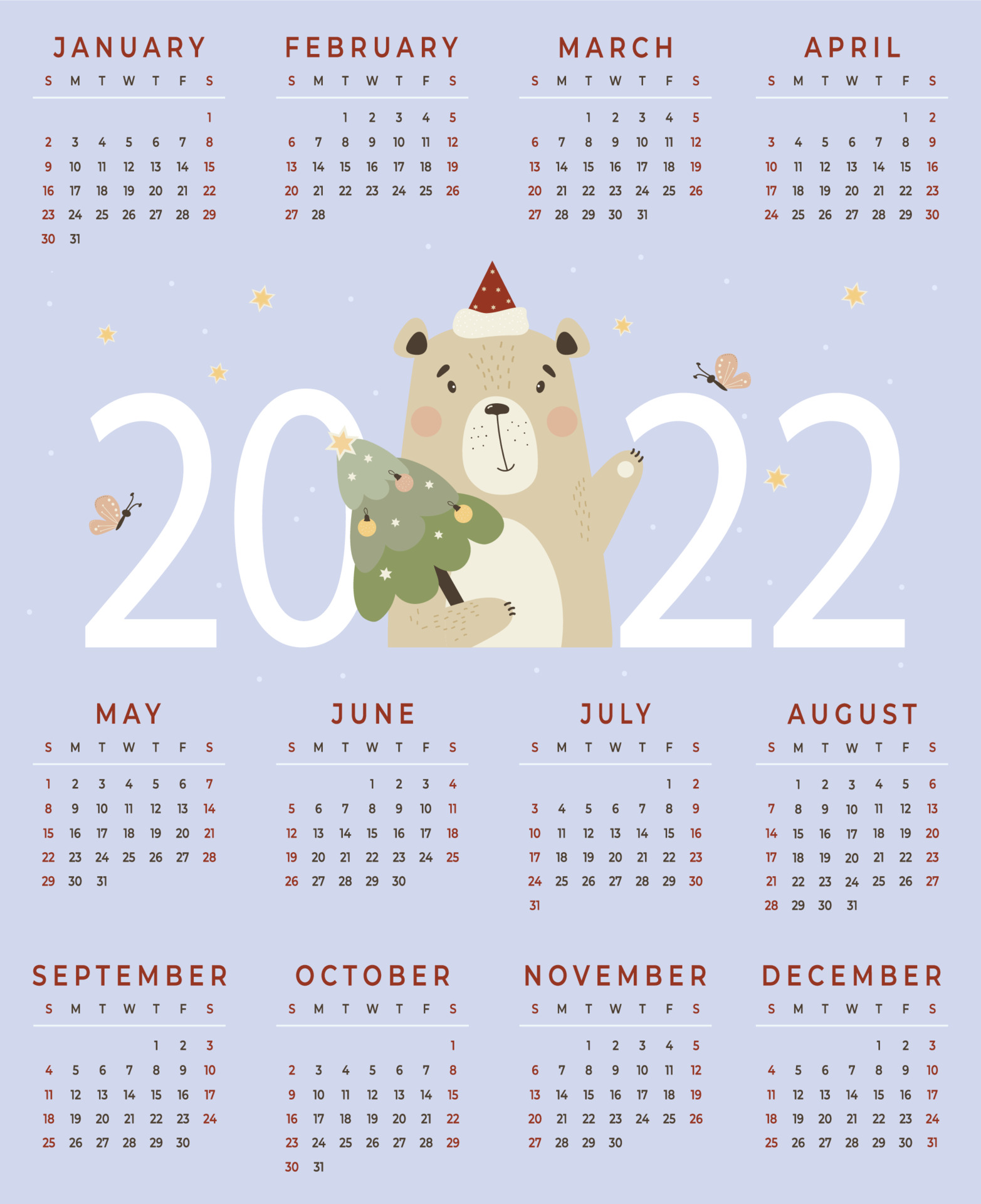 Azijn Ook Portaal kalender voor 2022. schattige kerstbeer met kerstboom. vectorillustratie.  verticale kalendersjabloon a3 voor 12 maanden in het Engels. week begint op  zondag. 3706317 - Download Free Vectors, Vector Bestanden, Ontwerpen  Templates