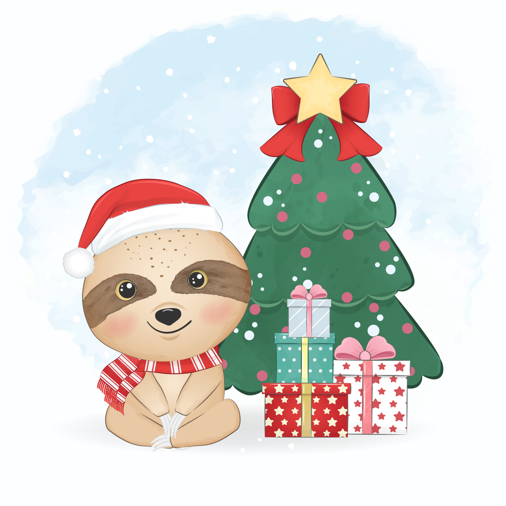 schattige kleine luiaard en kerstboom. kerst seizoen illustratie 3775713 - Download Free Vectors, Vector Bestanden, Ontwerpen