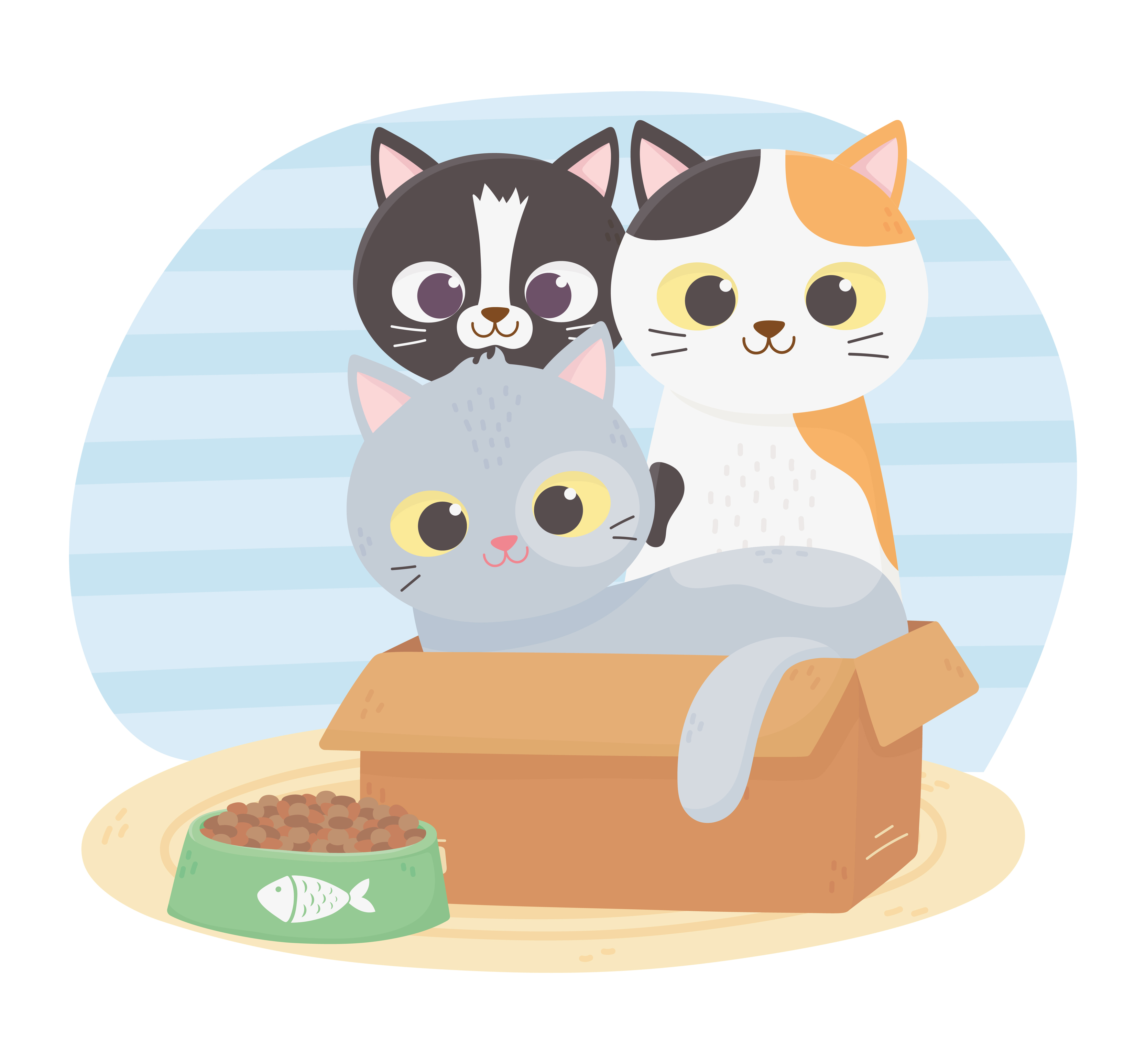 katten me blij, verschillende katten in kartonnen doos 4159385 - Download Free Vectors, Vector Bestanden, Ontwerpen Templates