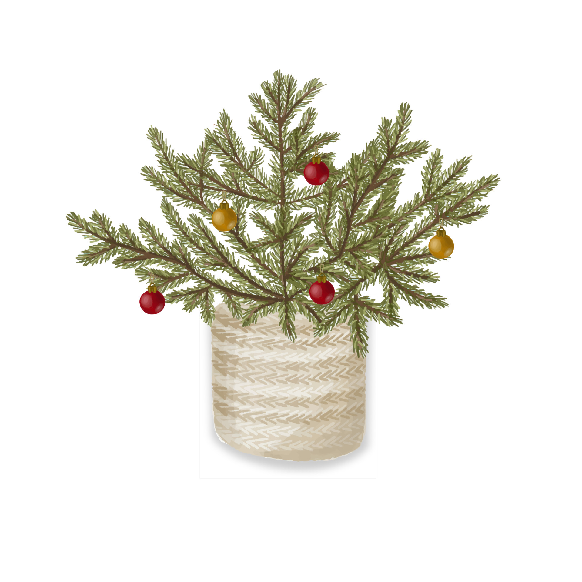 Gewoon doen Minimaal Meisje vintage kerstboom met kerstballen in rieten mand. vrolijk kerstfeest en een  gelukkig nieuwjaar. 4265236 Vectorkunst bij Vecteezy