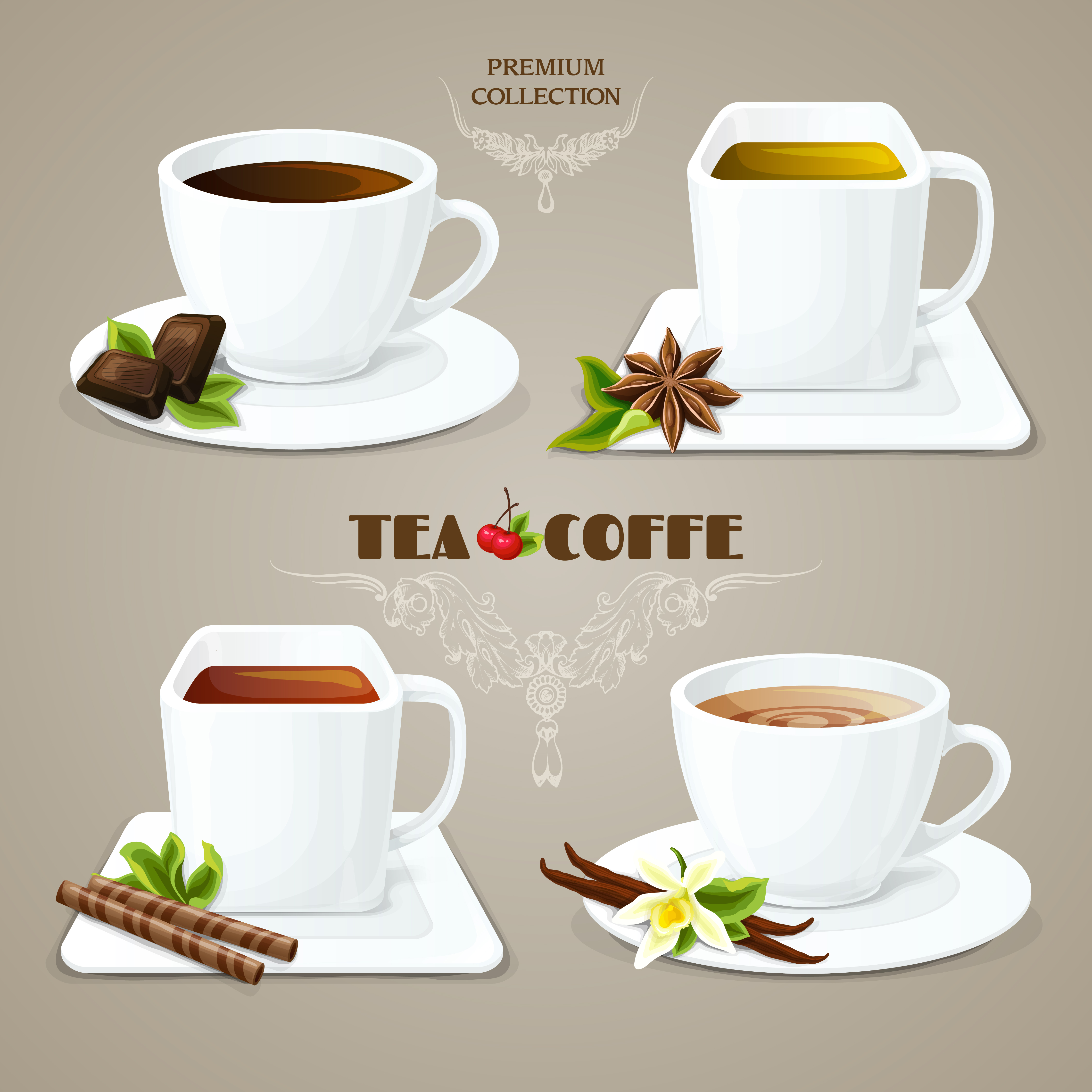 Recensent Vervolgen ga zo door Thee en koffie kopjes instellen 445361 - Download Free Vectors, Vector  Bestanden, Ontwerpen Templates