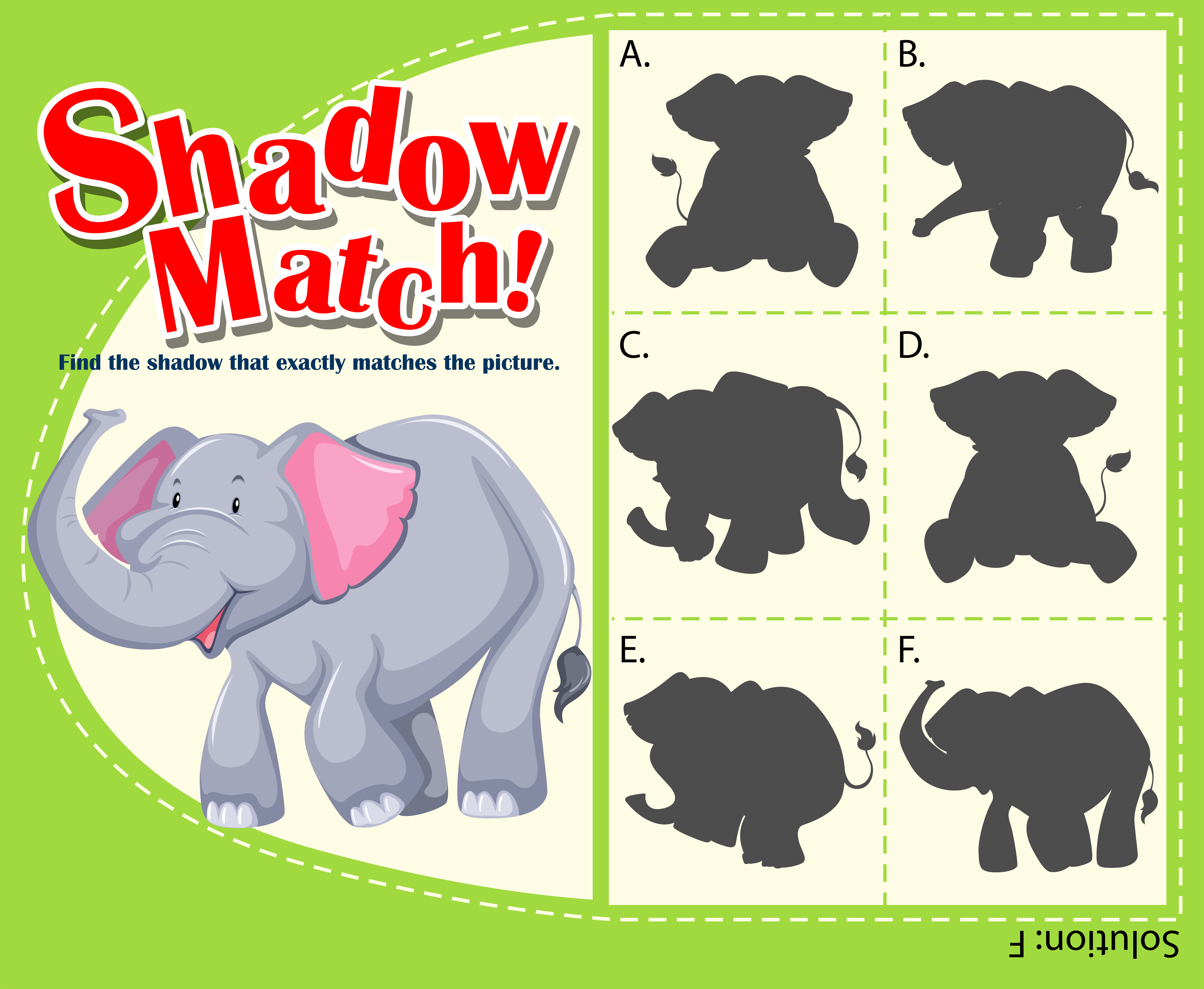 Perceptueel Buitenland leugenaar Spel sjabloon voor schaduw matching olifant 448152 Vectorkunst bij Vecteezy