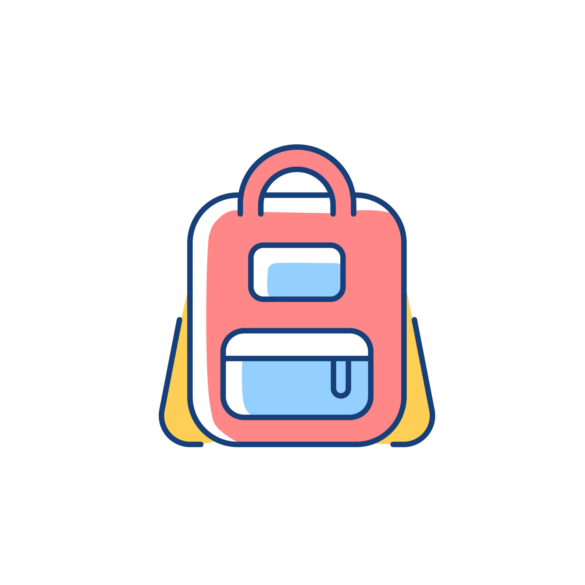 schooltas rgb kleur pictogram. tas voor het dragen van boeken en kantoorbenodigdheden. rugzak voor school. het opbergen essentiële kantoorbenodigdheden, studieboeken. geïsoleerde vectorillustratie. eenvoudige gevulde lijntekening 4526792 ...