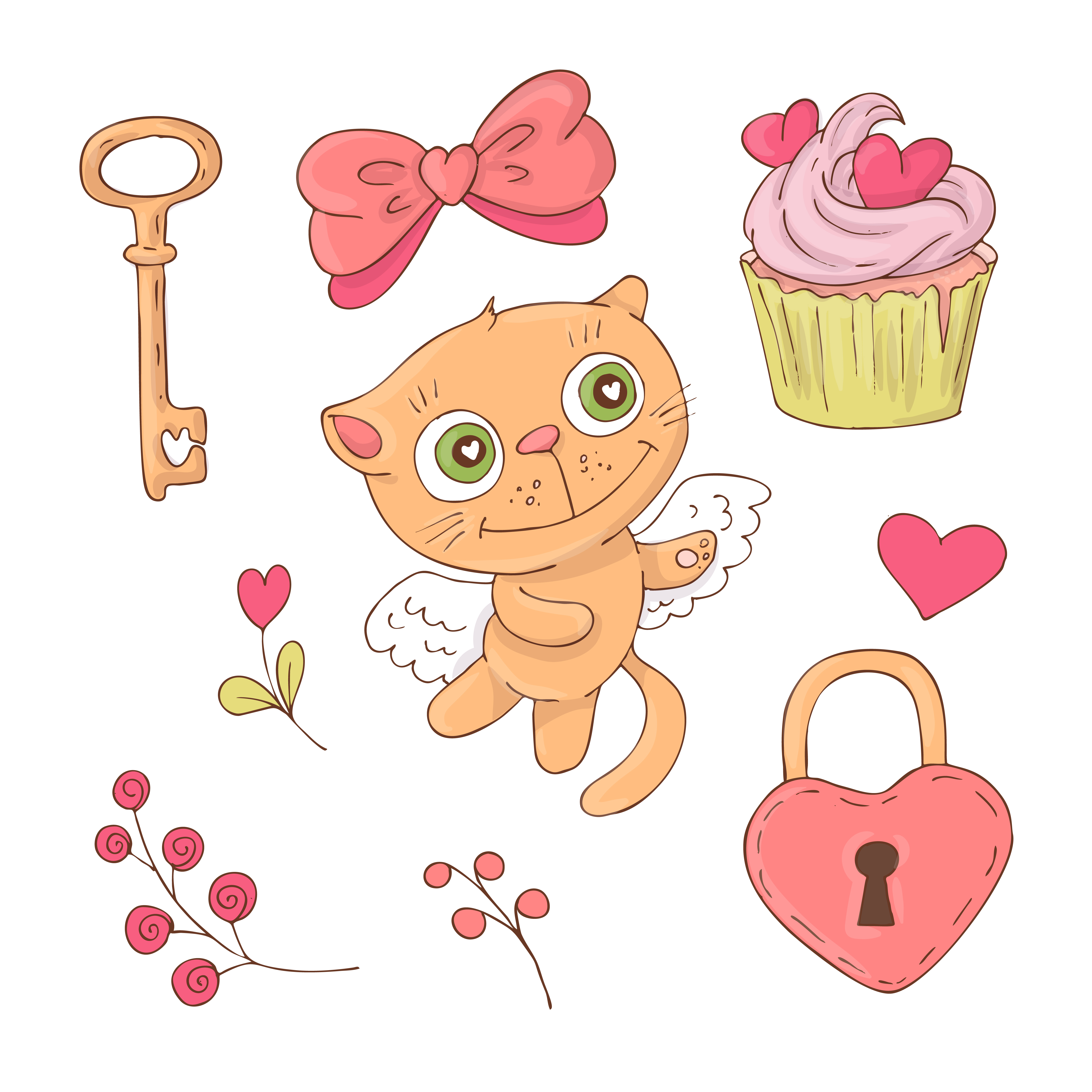 Oost Concessie aflevering Set van cute cartoon kat voor Valentijnsdag met accessoires. 490445 -  Download Free Vectors, Vector Bestanden, Ontwerpen Templates