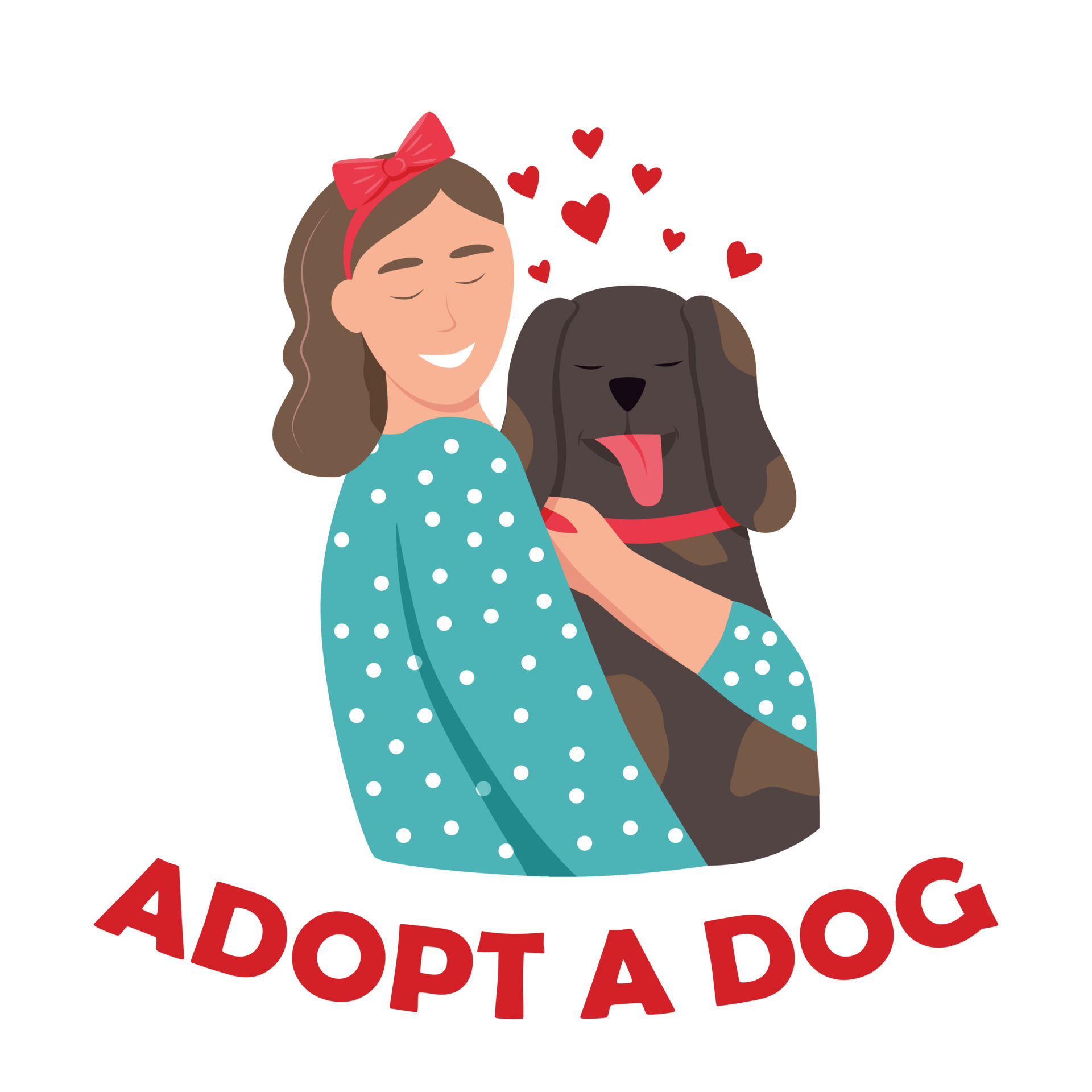een jonge vrouw met een eigenaar. belettering adopteer een hond. platte 4918125 Vectorkunst bij Vecteezy