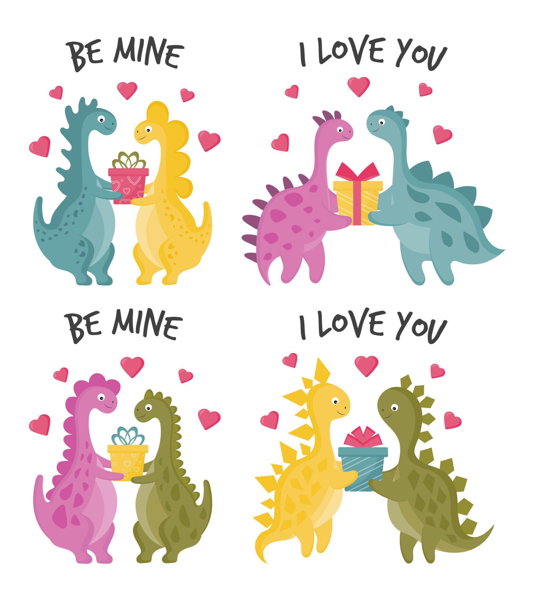 Minder dan voorzien bijl verzameling schattige verliefde dinosaurussen. paren dinosaurussen voor  valentijnskaart. romantische mooie dino jongen en meisje met geschenken.  kinderachtig ontwerp voor wenskaarten, posters, mokken, kleding. 5627129 -  Download Free Vectors, Vector ...