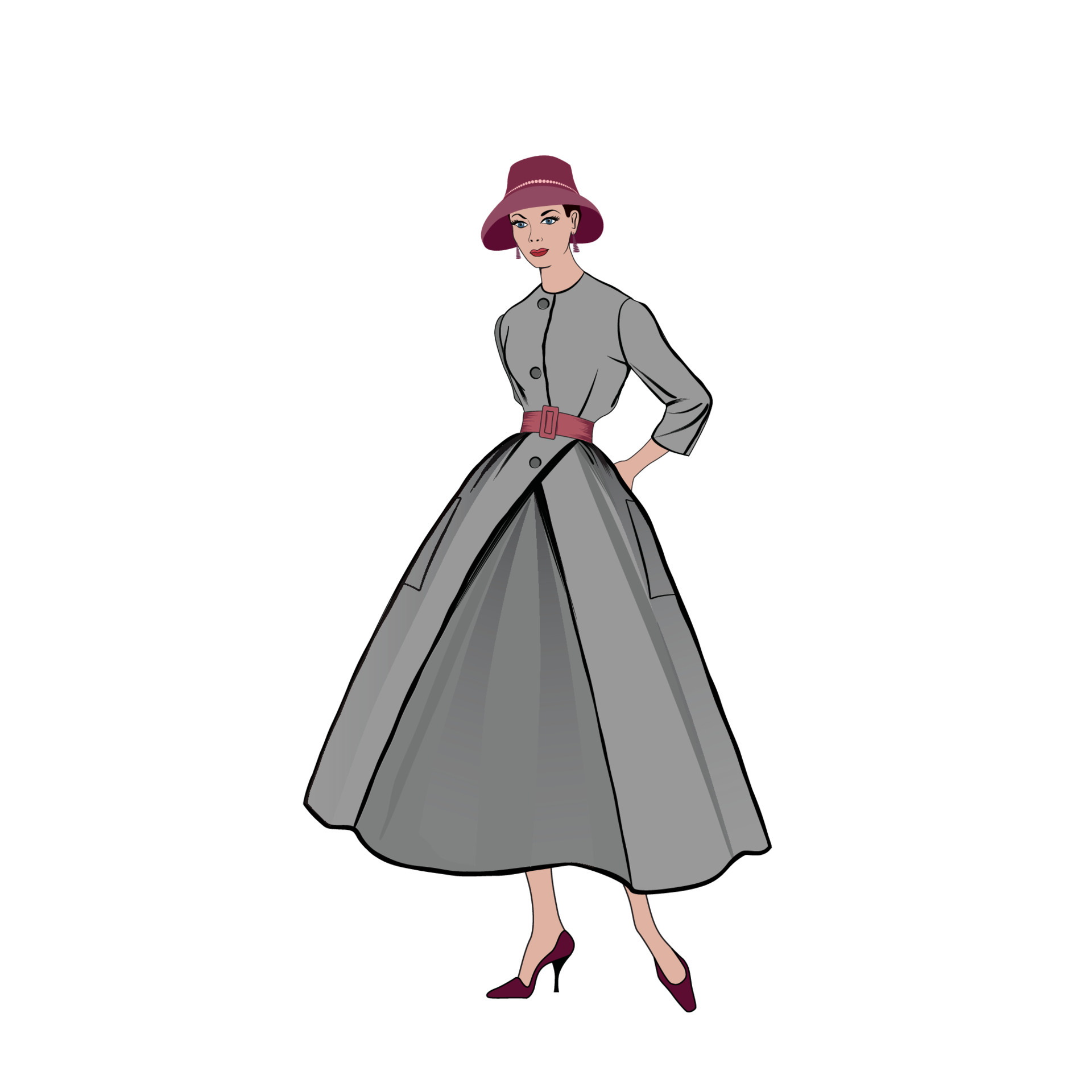 retro mode vrouw jaren 1950 1960 stijl. stijlvolle jonge dame in vintage kleding. herfst mode party silhouetten uit de jaren 60. 5837043 - Download Free Vectors, Vector Ontwerpen Templates