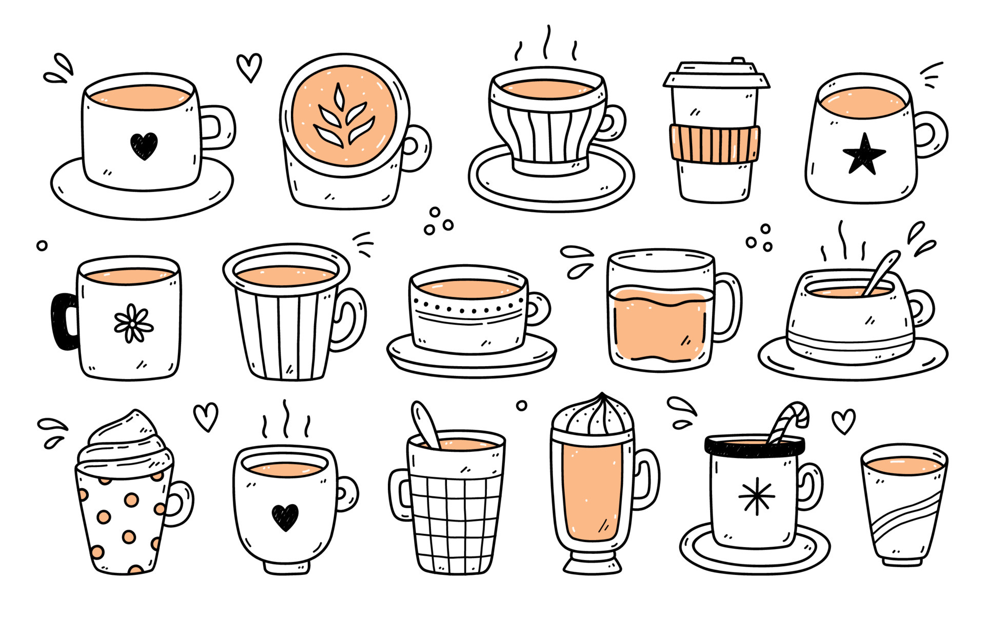 Torrent Afdeling afgewerkt set van verschillende schattige kopjes met koffie - americano, cappuccino,  mokka, koffie om te gaan. vector handgetekende illustratie in doodle stijl.  perfect voor kaarten, menu, logo, decoraties, verschillende ontwerpen.  6648694 Vectorkunst bij Vecteezy