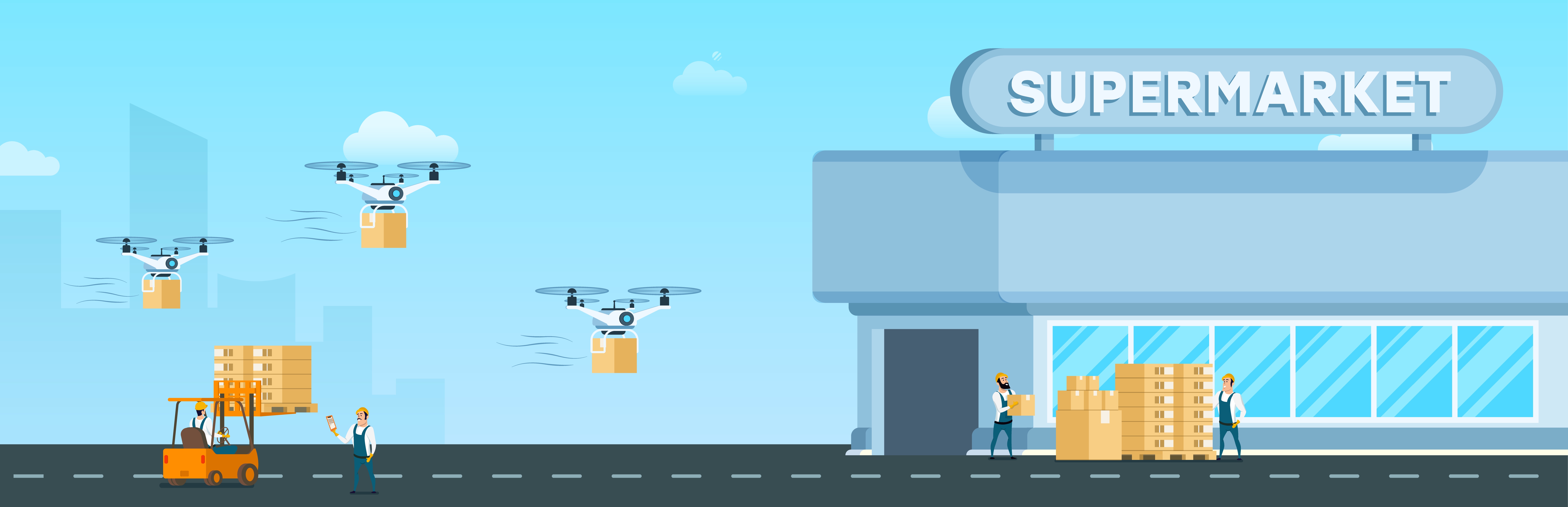 Flying Drone Snelle levering aan supermarkt 664924 - Download Free Vector Ontwerpen Templates