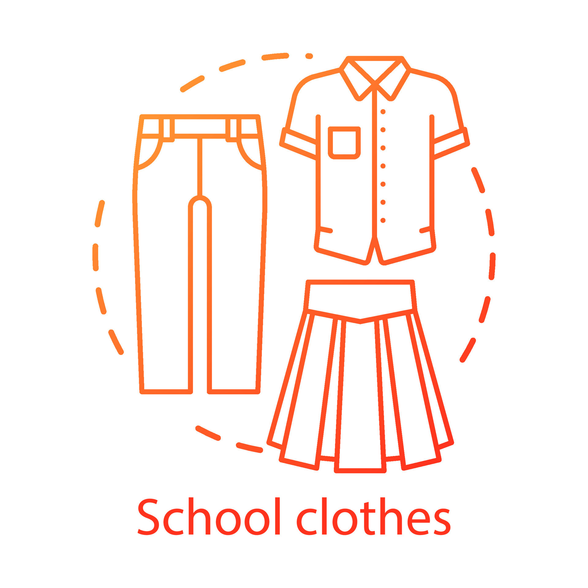 officiële schooluniform concept icoon. elementaire klas student mode idee lijn illustratie. mannen en vrouwen kleding, formele kleding. t-shirt, broek en lange rok vector geïsoleerde overzichtstekening 9342430 - Download Free Vector