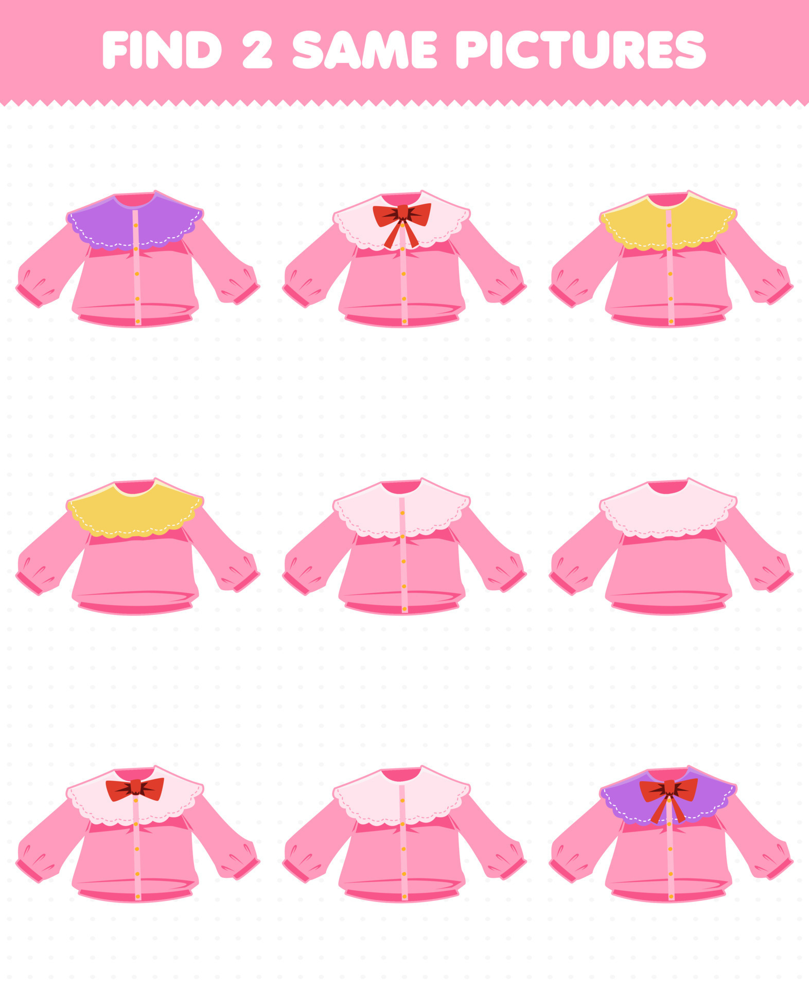 horizon Achteruit koken educatief spel voor kinderen vind twee dezelfde foto's cartoon draagbare  kleding roze blouse 9972050 Vectorkunst bij Vecteezy