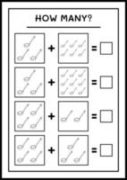 hoeveel pollepel, spel voor kinderen. vectorillustratie, afdrukbaar werkblad vector