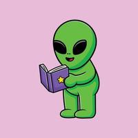 schattige alien leesboek cartoon vector pictogram illustratie. wetenschappelijk onderwijs platte cartoon concept