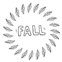 vector platte illustratie banner met inscriptie vallen met herfstbladeren. doodle-objecten zijn uitgesneden