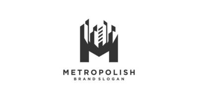 letter m-logo met bouwconcept voor eerste of zakelijke premium vector