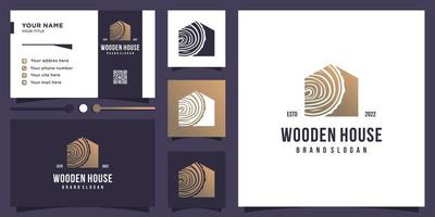 houten huis logo-ontwerp met creatief element concept premium vector