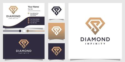 diamant logo ontwerp vector met creatieve oneindigheid concept premium vector