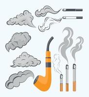 sigaret en rook clip art vector set, witte achtergrond met premium vector. rook 2D-ontwerp en illustraties met witte achtergrond.