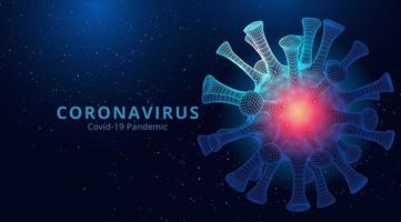 2019-ncov laag poly gloeiende roze en blauwe microbe vector