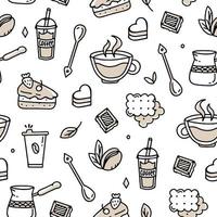 koffie patroon met Turkse bonen en croissants op een witte achtergrond. vectorillustratie in doodle-stijl vector