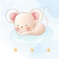 schattige slapende muis op wolk cartoon afbeelding vector