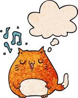 cartoon kat zingen en gedachte bel in grunge textuur patroon stijl vector