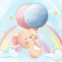 schattige muis hangend aan een babyshower-personage met ballonnen vector