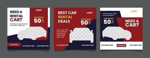 autoverhuur online en promotiesjabloon voor sociale media. reclame, reclamebanner, productmarketing vector