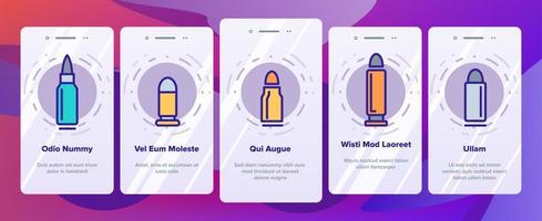 kogel munitie onboarding pictogrammen instellen vector