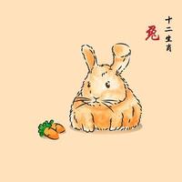 mollig konijn dier vector illustratie aquarel met Chinese tekst vertaald is 12 dierenriem konijn
