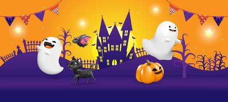 halloween 3d schattig stripfiguur banner uitnodigingskaart vectorillustratie vector