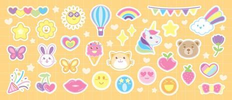 schattige pastel elementen grafische vector sticker collectie in kawaii stijl