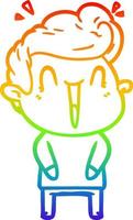 regenbooggradiënt lijntekening cartoon opgewonden man vector