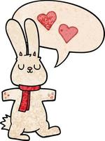 cartoon konijn in liefde en tekstballon in retro textuurstijl vector