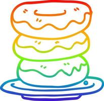 regenbooggradiënt lijntekening cartoon plaat van donuts vector