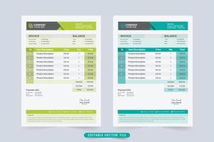 betalingsbewijs sjabloonontwerp met geelgroene en cyaan kleur. creatieve factuursjabloonvector voor product- en betalingsinformatie. decoratie van kassabonnen en ontwerp van zakelijk briefpapier. vector