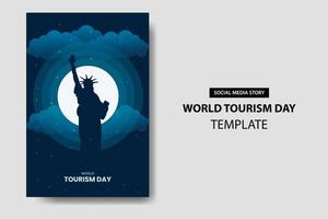 wereldtoerisme dag met vrijheidsstandbeeld silhouet platte sjabloon vector