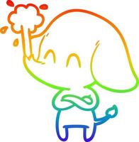 regenbooggradiënt lijntekening schattige cartoon olifant die water spuit vector