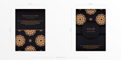 luxe zwarte rechthoekige ansichtkaart sjabloon met vintage abstracte mandala sieraad. elegante en klassieke vectorelementen klaar om af te drukken en typografie. vector