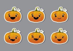 halloween pompoenen stickers met verschillende emoties vector