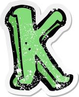 retro noodlijdende sticker van een tekenfilm letter k vector