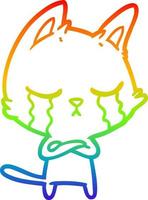 regenbooggradiënt lijntekening huilen cartoon kat vector