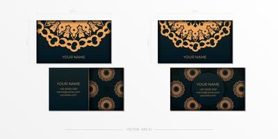 donkergroene visitekaartjes. decoratieve visitekaartje ornamenten, oosters patroon, illustratie. vector