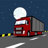 containervrachtwagens rijden op straat, reizen 's nachts voor transport over lange afstanden. vector